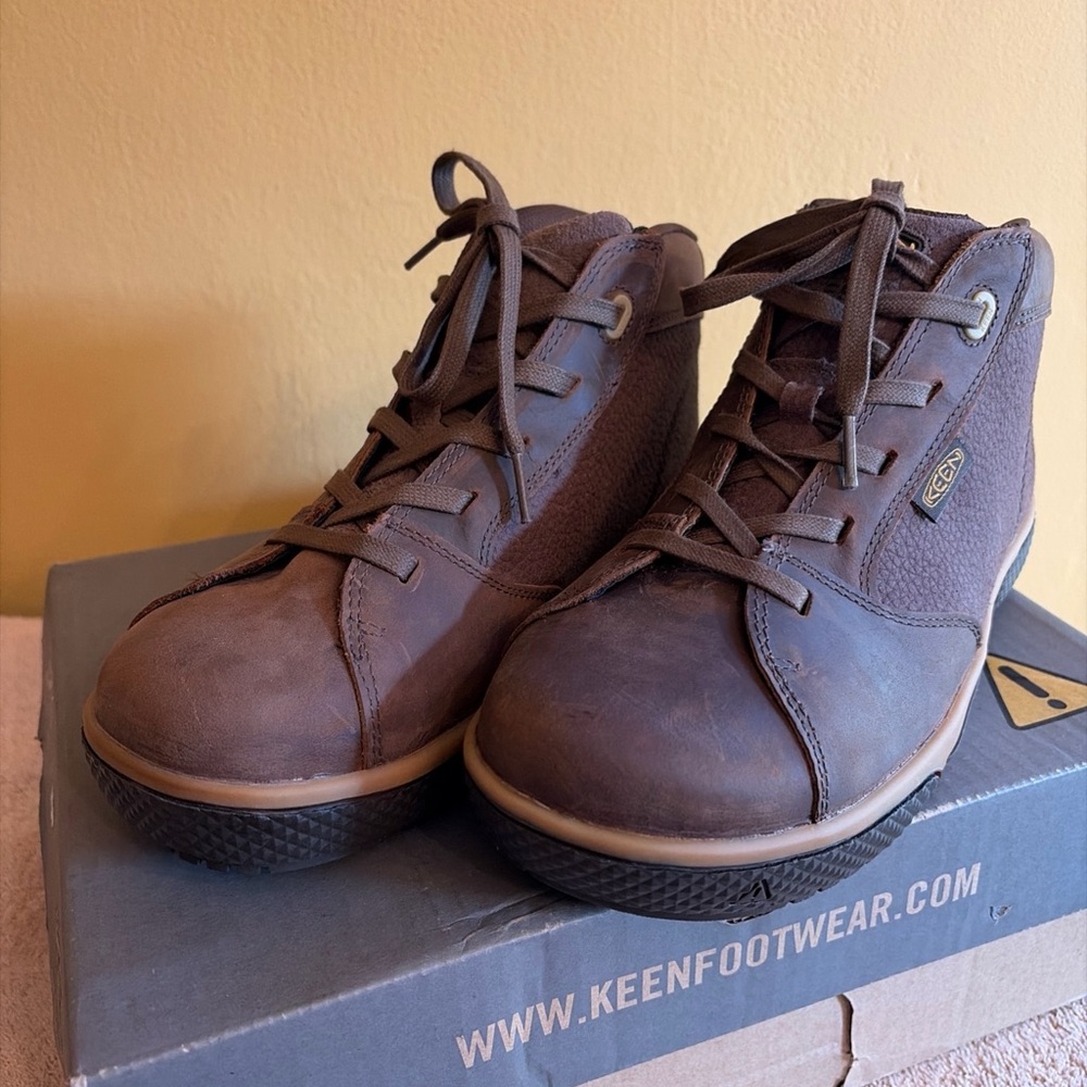 Keen Brown Lace-Up Leather Ankle Shoes Steel Toe Work Shoes Men's 9 D